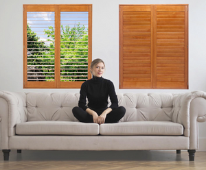 Woman on couch Wood Shutter