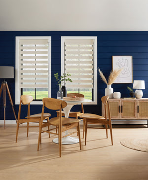 Open Blue Diningroom Dual Shades
